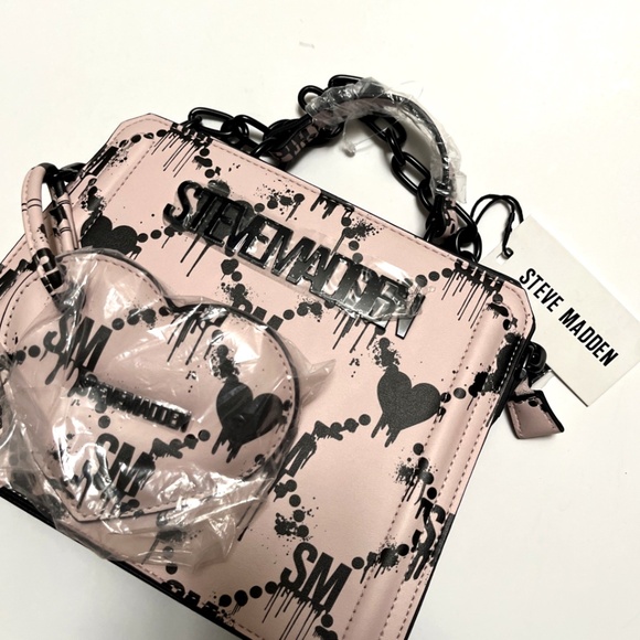 NWT STEVE MADDEN Graffiti Heart Satchel Crossbody + Pouch – Dual Compartment - Picture 2 of 10